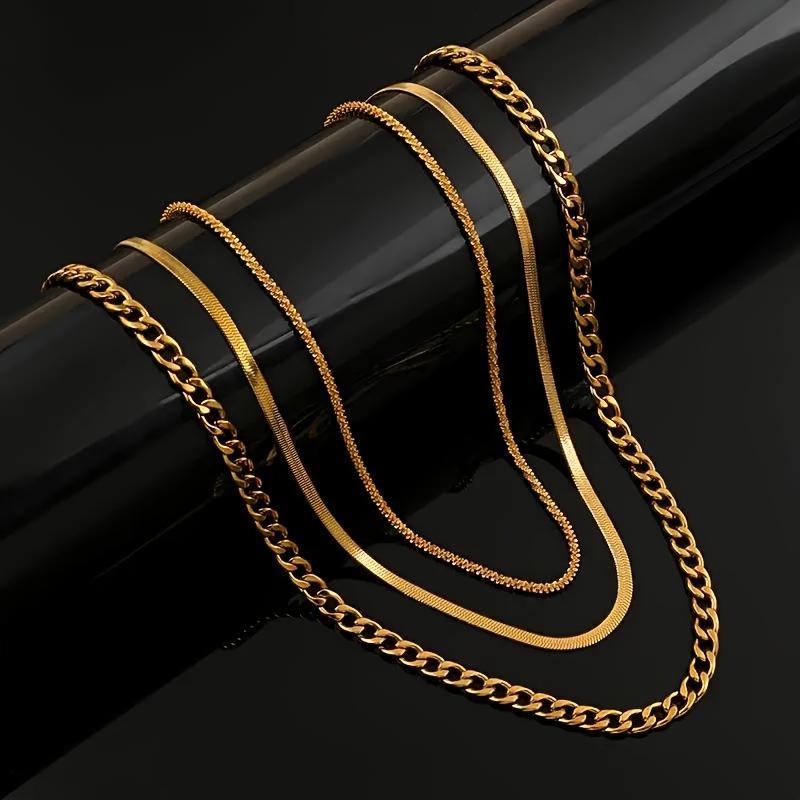 

Titanium Steel Necklace Three Layers18k Gold-Plated Halter Neck Accessories Fashion Minimalist Style Stainless Steel Jewelry Set Gold3Set