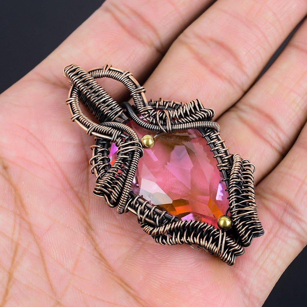 Pink Kunzite Pendant Gemstone Jewelry, 999 Copper Wire Wrapped Pendant, Handmade Jewelry Birthstone Pendant, Gift For Him