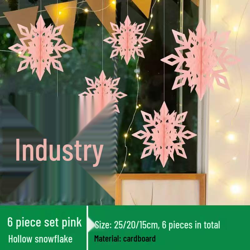 Set of Six 3D Paper Snowflake Hanging Decorations for Store Windows