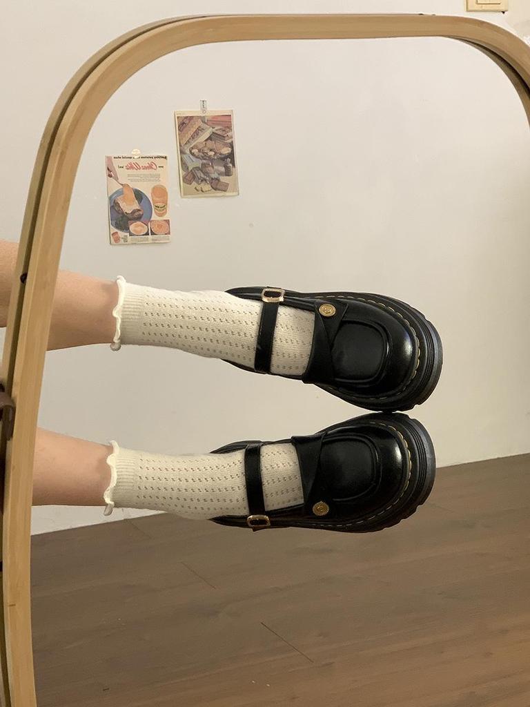 Dames Lente 2025 Zwarte Mary Jane Leren Schoenen - Ronde Neus, Dikke Zool, JK Stijl