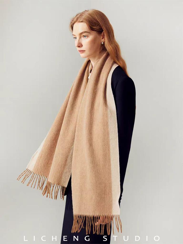 European And American High-Quality 100% Wool Scarf For Women Winter Double-Sided Border Design High-End Feel Versatile Large