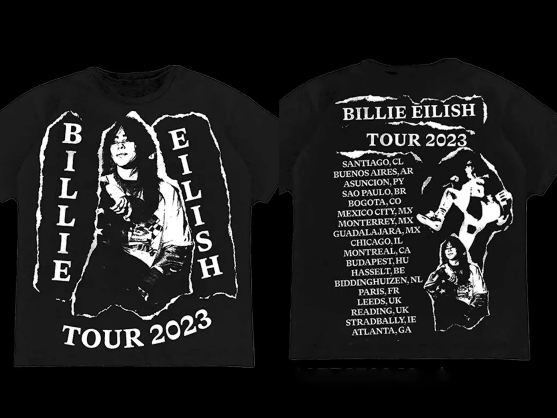 

Футболка B-Billie Eilish 2023 Tour Concert, футболка в стиле хип-хоп с круглым вырезом и короткими рукавами, повседневная мода, унисекс, женская, роскошные высококачественные футболки S