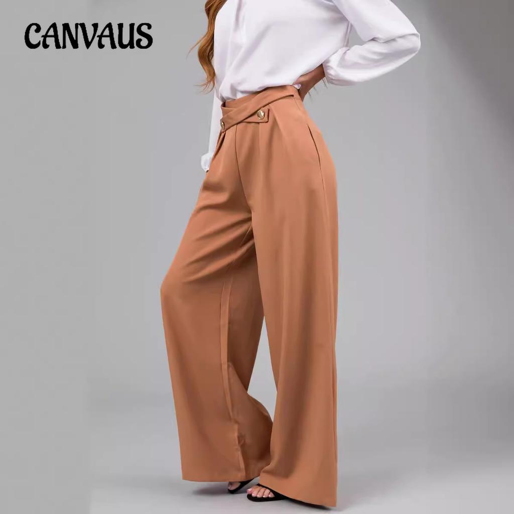Spring and Summer Women's Plus Size Casual Fashion Zipper Pocket Straight Leg Pants Wide Leg Pant