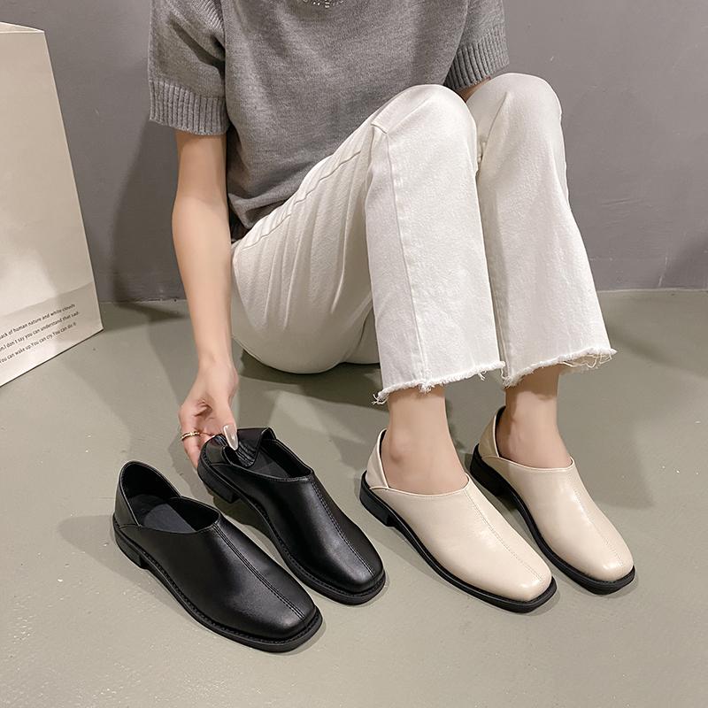 

2025 New Single Shoes Women Spring New Fashion Square Toe Small Leather Shoes Female Shallow Solid Work Shoes Zapatos De Mujer 35 слонова кістка