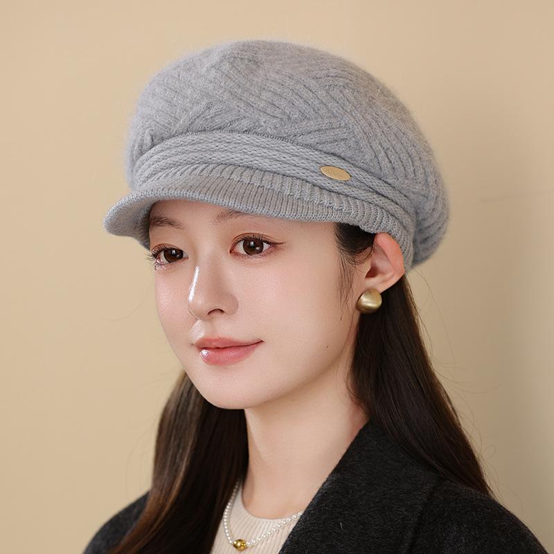 Hat Women's Autumn and Winter Wool Hat Fashion Rabbit Hair Beret Fleece Thickened Knitted Cap