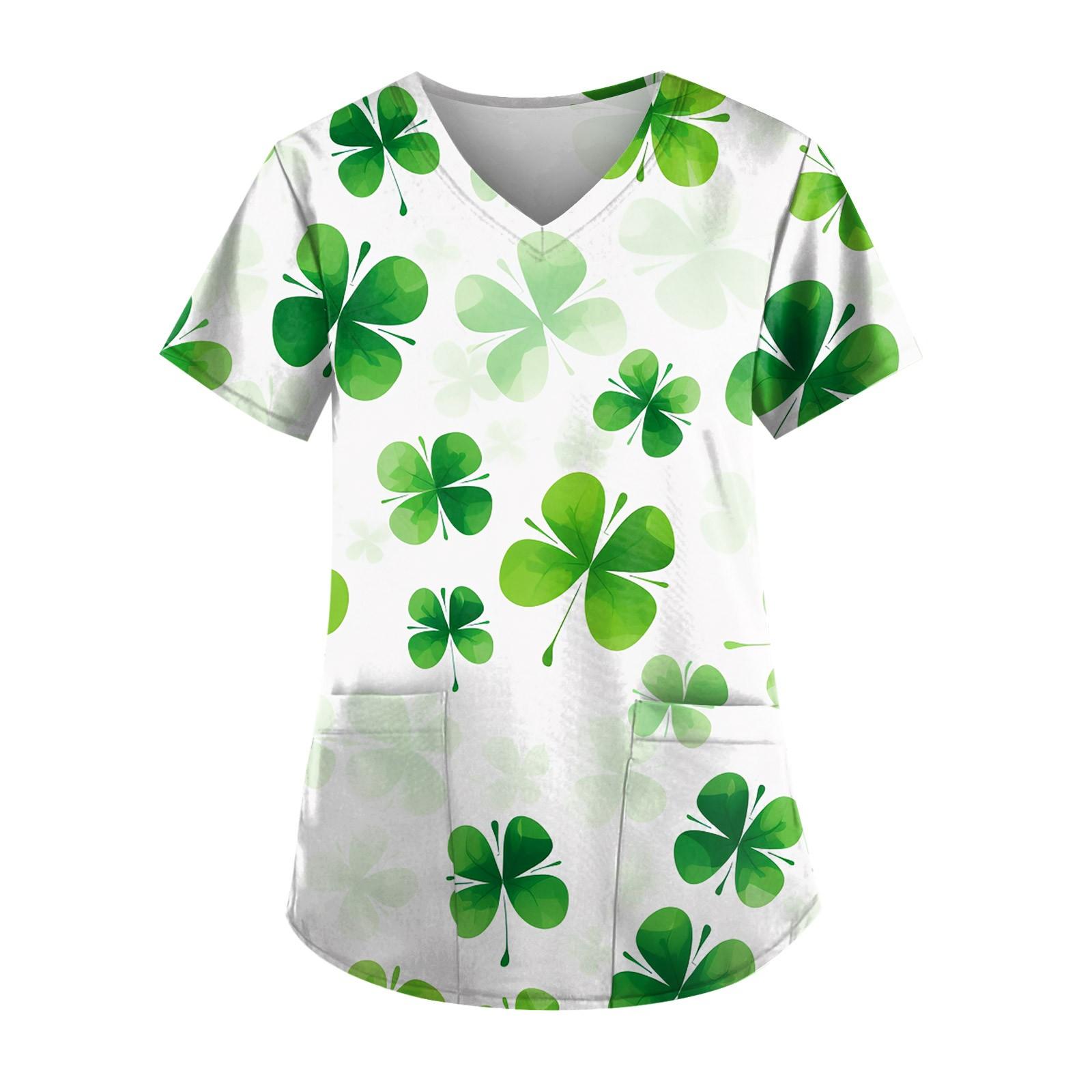 

Женские топы с короткими рукавами и v-образным вырезом с принтом в виде сердечек на День святого Валентина, рабочая блузка с карманами XL белый