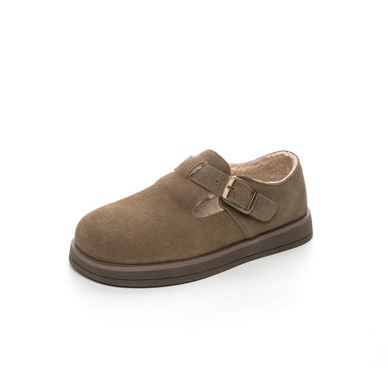 Buckle Women's Velvet Warm Cotton Shoes Autumn and Winter New Leather Casual Flat Cute