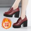 Fashion T Platform Walk Show 8cm High Heels Thick Heels New Autumn Velvet  Waterproof Platform Women Single Shoes Big Size 32-43