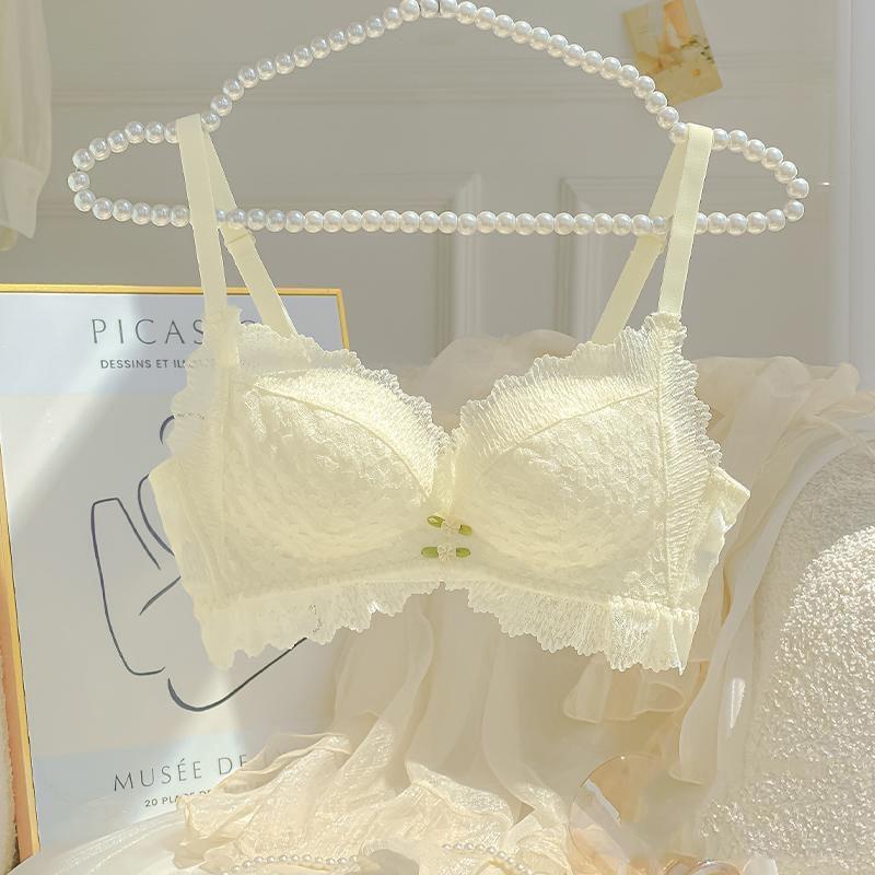 New lace rimless bra women s seamless breast bra gathered to show small chest adjustment type comfortable 32/70AB шампанского