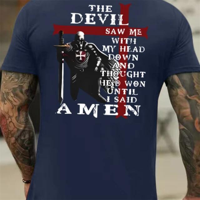 Fashion Vintage Christian T-Shirts for Mens Knight Templar T Shirt for Mens 3D Printed O-Neck T-Shirt Casual Pattern On the Back