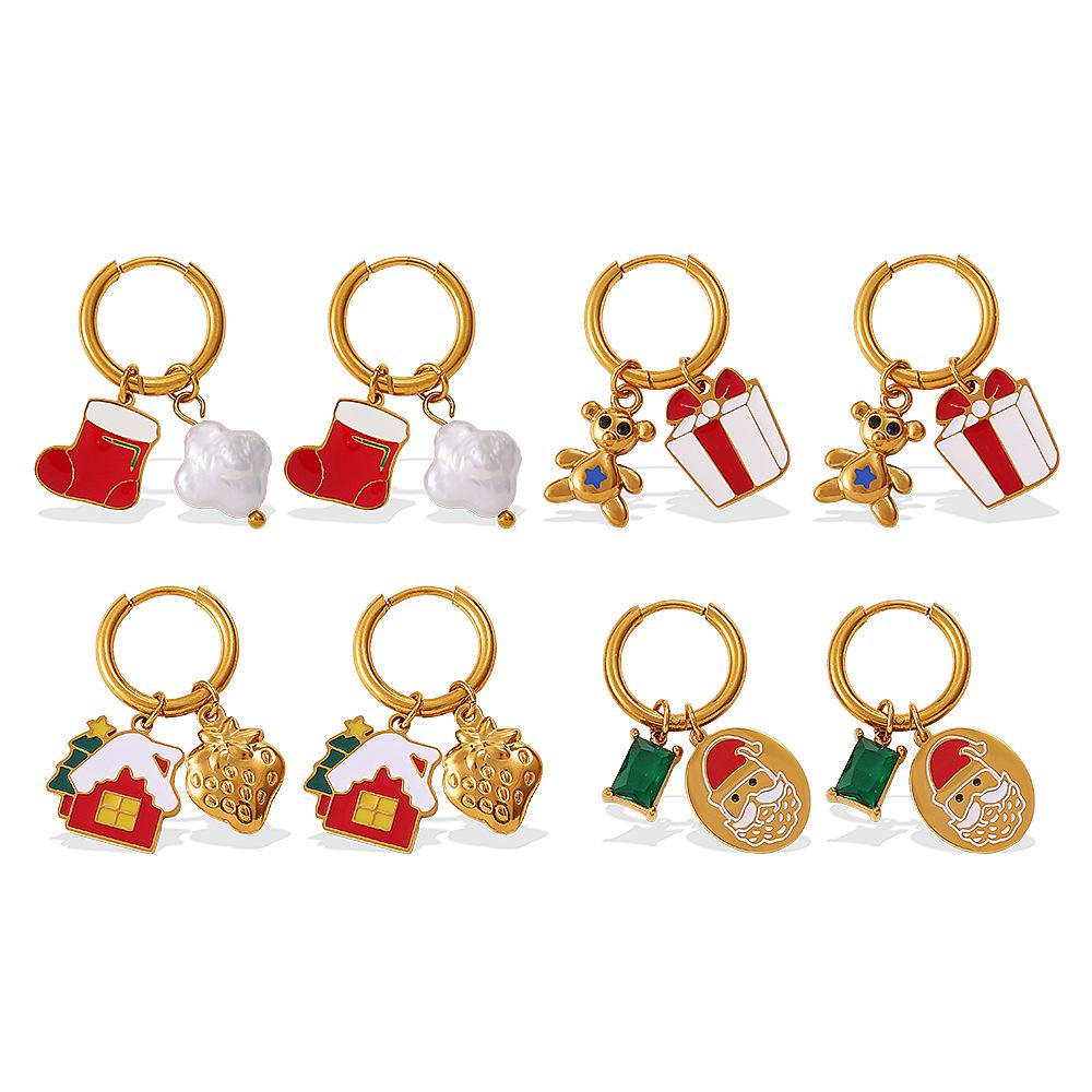 2025 DIY Christmas Style 18K Gold Plated Stainless Steel Pendant Earrings for Women