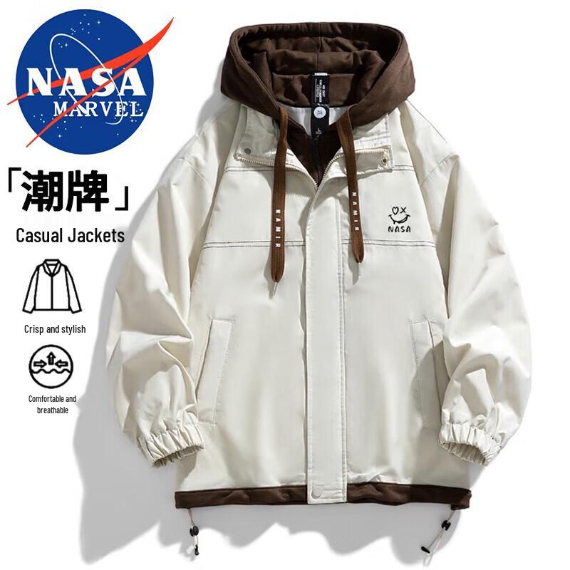 NASA MARVEL Hooded Fake Two-Piece Jacket