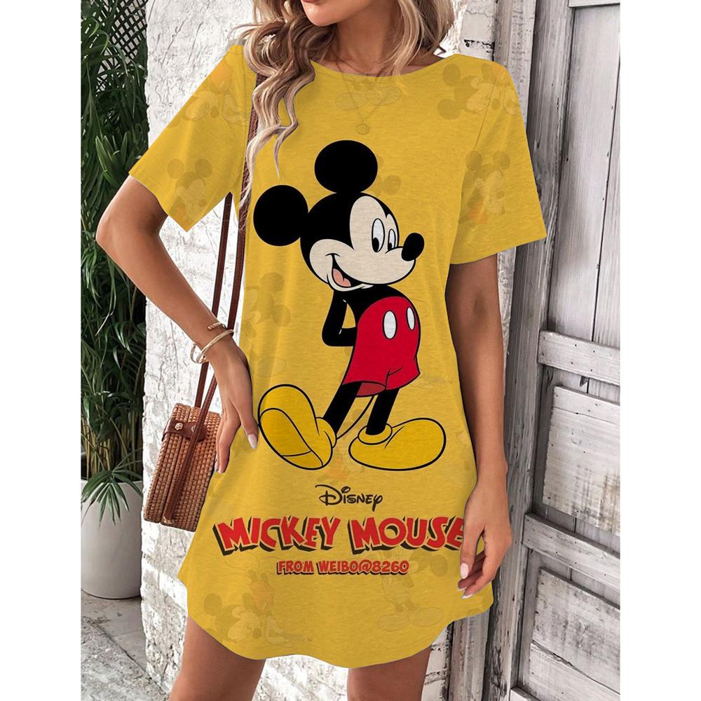 Abito estivo da donna Disney Topolino Primavera Scollo a O Manica Corta Vita Larga Abito con Volant