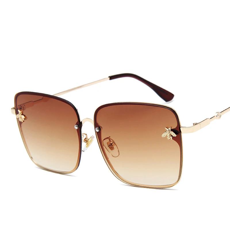 New Fashion Oversized Rimless Square Bee Sunglasses UV400 Protection for Women Men Gradient Lens