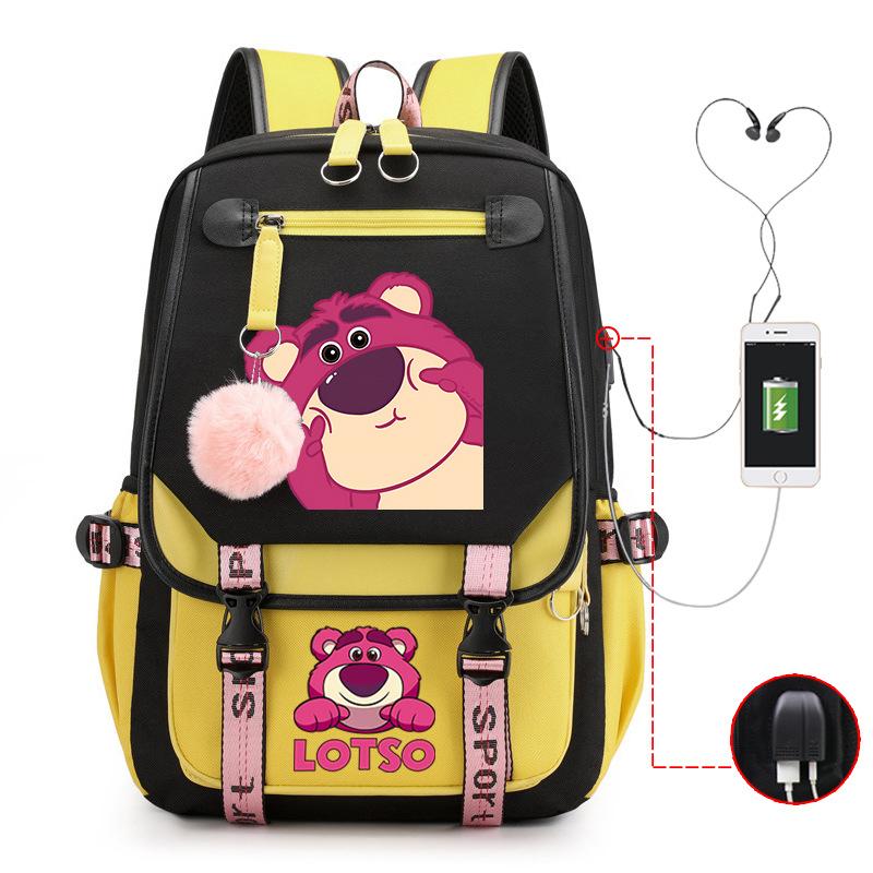Mengmeng Xiaoqing Strawberry Bear Printing College Style Campus Primary School Student School Bag Lightweight And Large Capacity