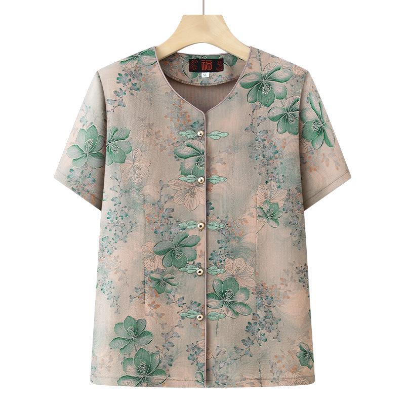 2026 New Floral Print Summer Cardigan Set for Middle-Aged and Elderly Women