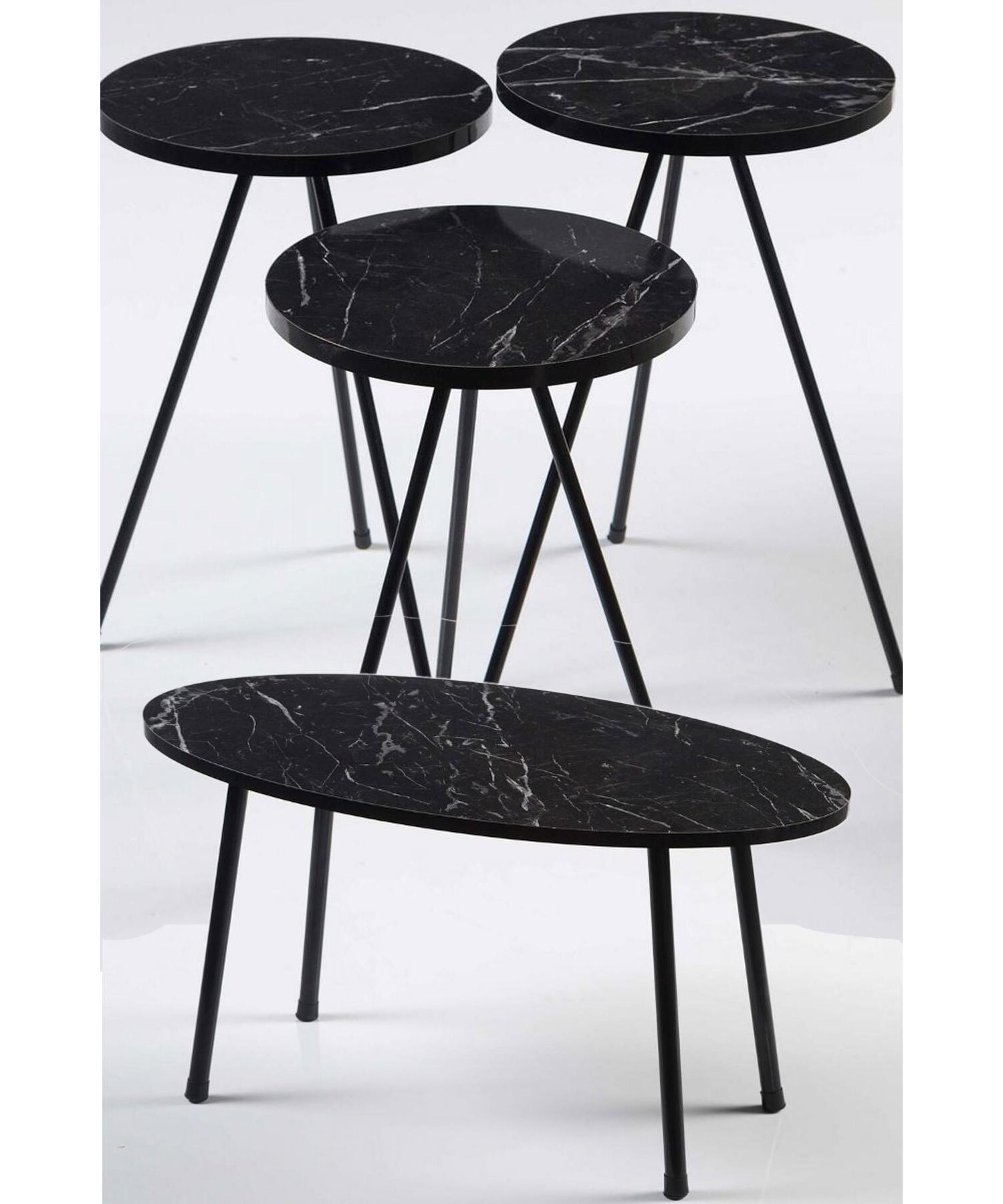 

Nesting Table And Center Table Set Metal Ellipse Black Marble Pattern