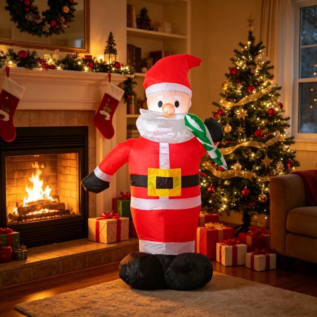 Freestanding Santa Decor with Green Sack Indoor Outdoor Christmas Inflatable Festive