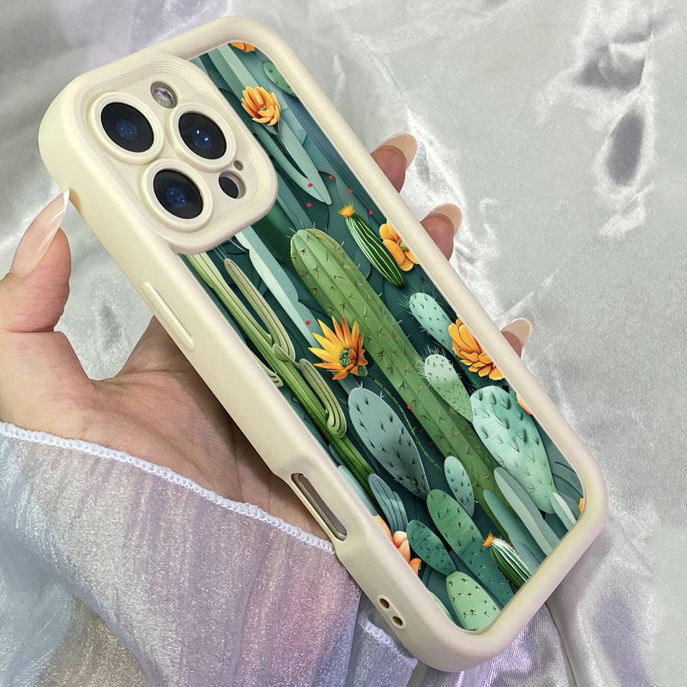 JT109 Cactus Plants Illustration for iPhone 17 16 15 Pro Max Samsung S26 S25 S24 Ultra A17 A16 A07 A56 Xiaomi 15T Redmi 15c 14C Soft TPU Case