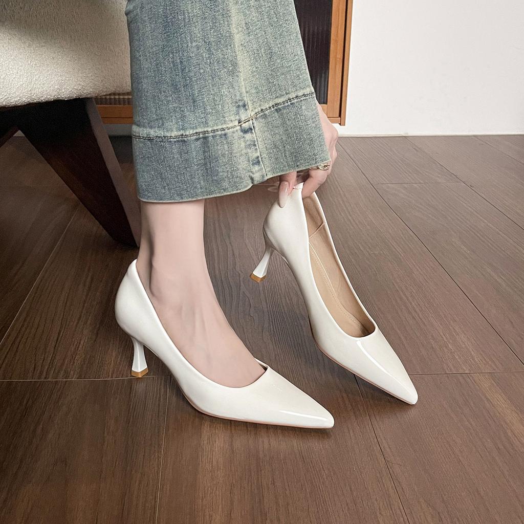 Schafsleder-Version~ nude High Heels Damen Pendeln 7 cm einzelne Schuhe spitze Zehenpartie leichter Ausschnitt Stiletto Leder weich besohlt Arbeitsschuhe