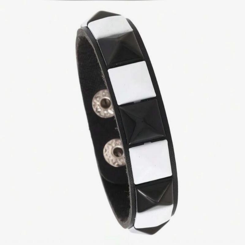 

Чорно-білий квадратний браслет на руку в стилі панк - Ремінець для зап ястя з заклепками вуличного стилю для пар
