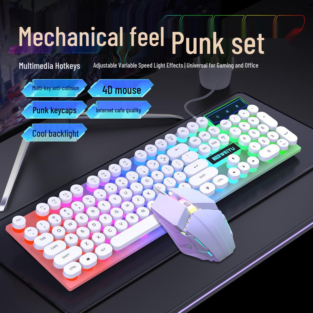 Retro Punk Luminous Wired Keyboard & Mouse Set for Gaming and Office Use