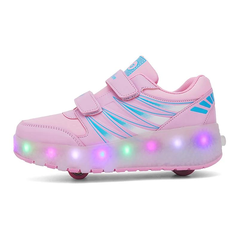 

Children s Roller Skating Shoes Hot Outdoor Fashion Casual Shoes Spring LED Light Thick Bottom Outdoor Walking Shoes for Kids 40 розовый