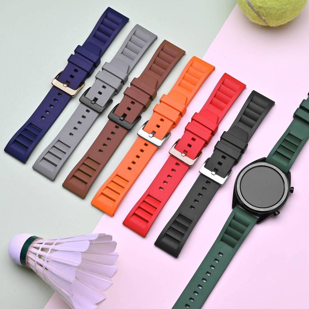 [Anbeer] 20mm Watch Band Quick Release Fluororubber Watch Strap FKM Rubber Replacement Band, Suitable for Smartwatches, Green Silver Buckle