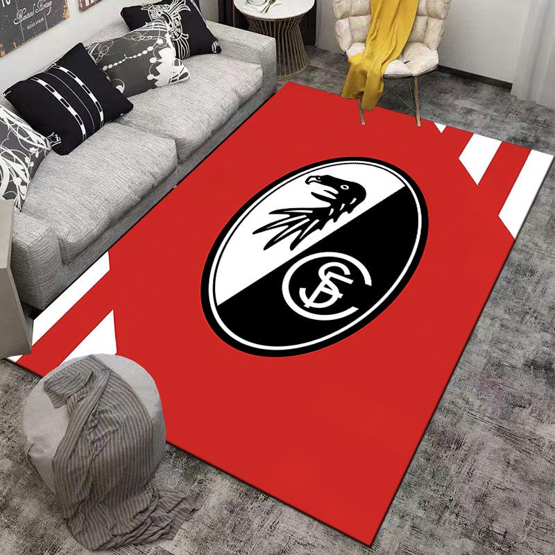 Red and Black Oval Crest Design suitable as a non-slip mat for the living room or bedroom sofa