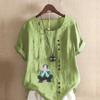 Women's New Fashion Linen Shirt Round Neck Short Sleeve Boy Printed T-shirt Summer Ladies Casual Plus Size Blouse Tops