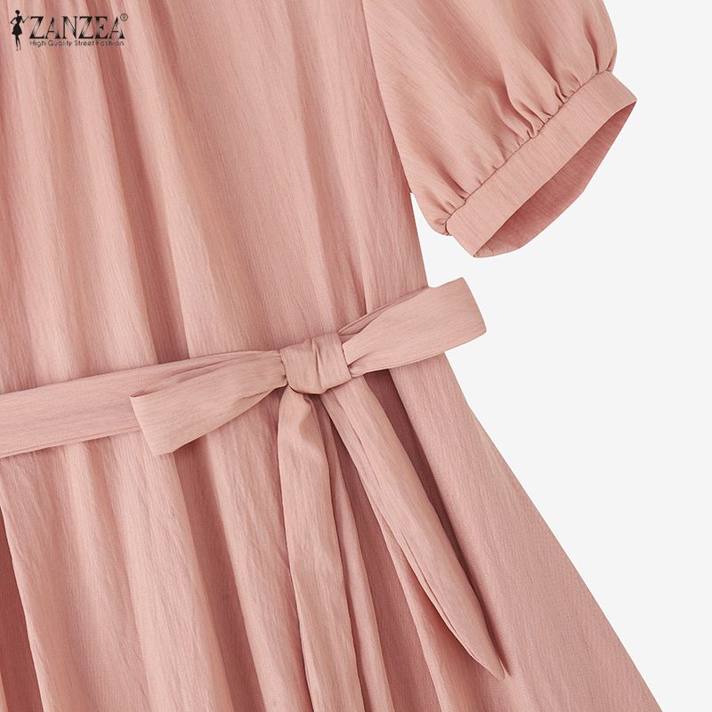 ZANZEA Women Casual Round Neck Summer Short Sleeve Dress