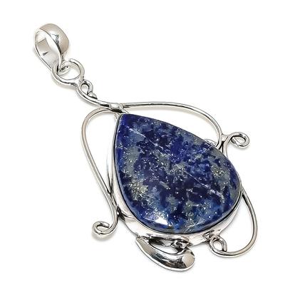 Natürlicher Lapislazuli-Edelstein, handgefertigter Anhänger aus 925er Sterlingsilber, 6,5 cm, z6p82