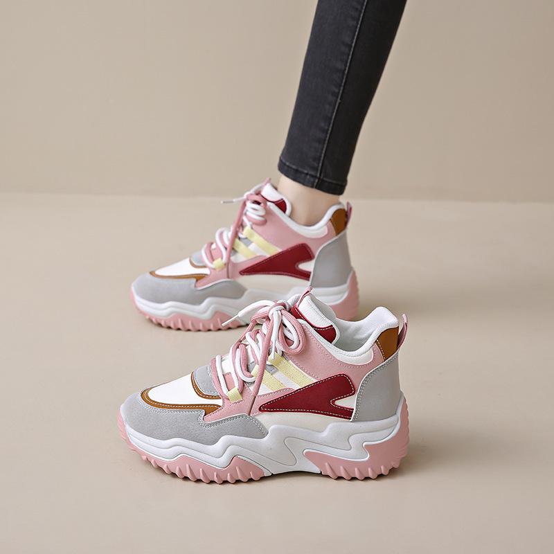 Autumn women's shoes new breathable high-top sports shoes children's Korean version versatile thick-soled heightening casual dad shoes trendy shoes