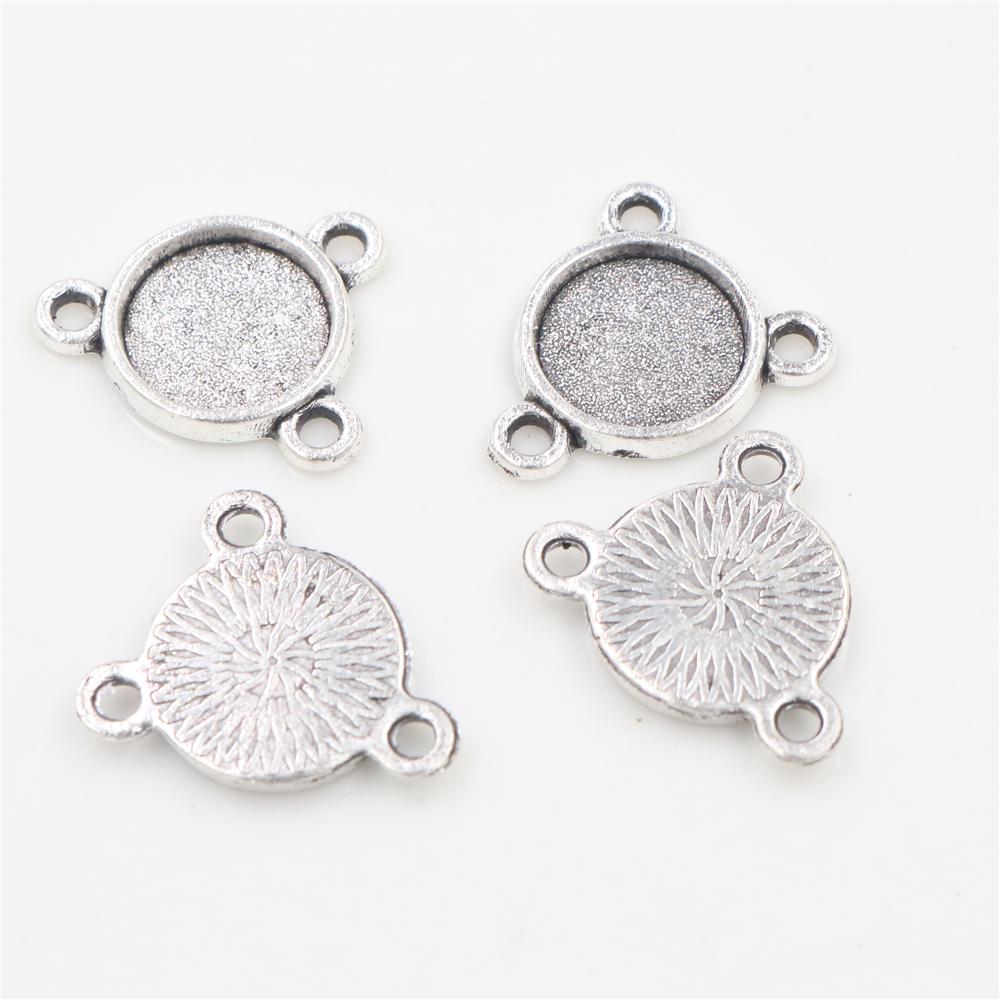 50pcs 8mm and 10 Mm Inner Size Antique Bronze And Silver Plated Three Loops Style Cabochon Base Cameo Setting Charms Pendant