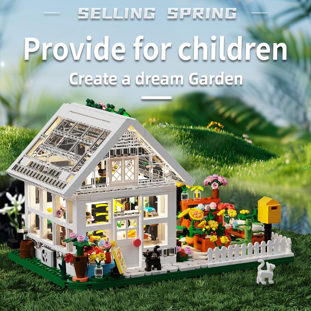 Newest Flower House Mini Building Block Set City Street View Greenhouse Building Blocks Model Kits Birthday Gifts for Children