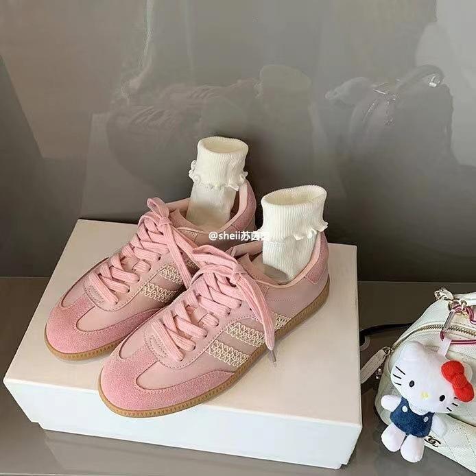 Three bars grape mother couple with the same round head retro versatile color matching platform casual sports shoes German training shoes tide spr