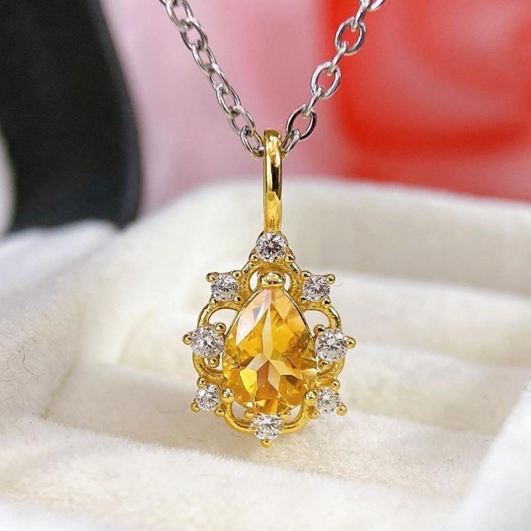 Natural Citrine Pendant Necklace - S925 Sterling Silver Clavicle Chain for Women 925 Silver