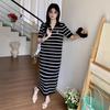 Women's Summer French Stripe Polo Dress - Short Sleeve, Embroidered, Knit, Stylish Loose Fit, Niche H-Line Design, New Arrival