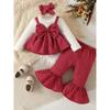 Toddler Baby Girls All-match Cute Bow Plaid Long Sleeve Dress Top & Flared Trousers Set, Kid's Patry Casual Clothes