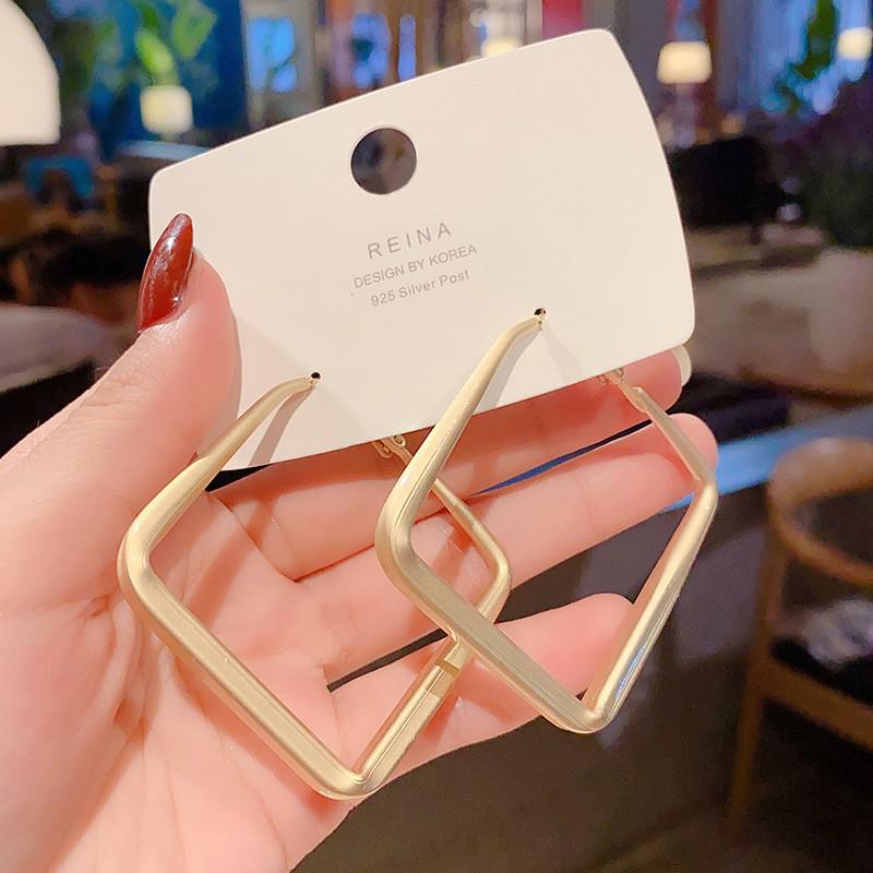 Korean-Style Geometric Frosted Gold Earrings for Women with S925 Silver Needle