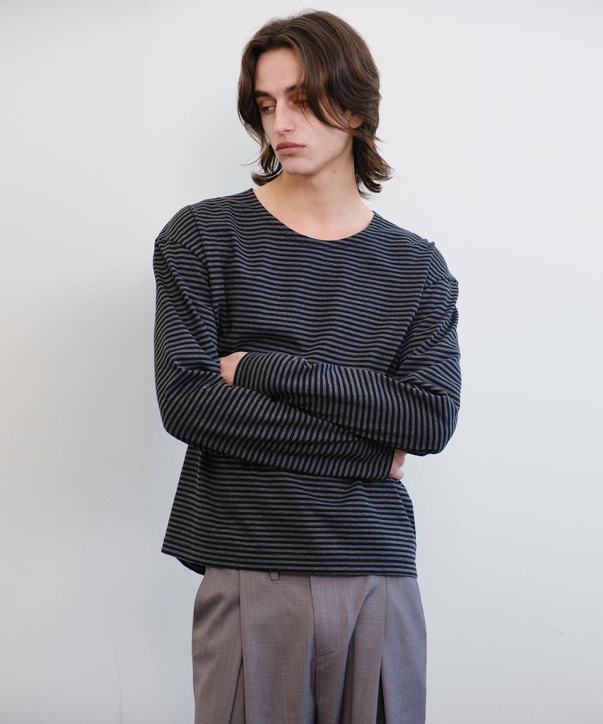 Beleun Boat Neck Stripe Long Sleeve (Charcoal/Black)
