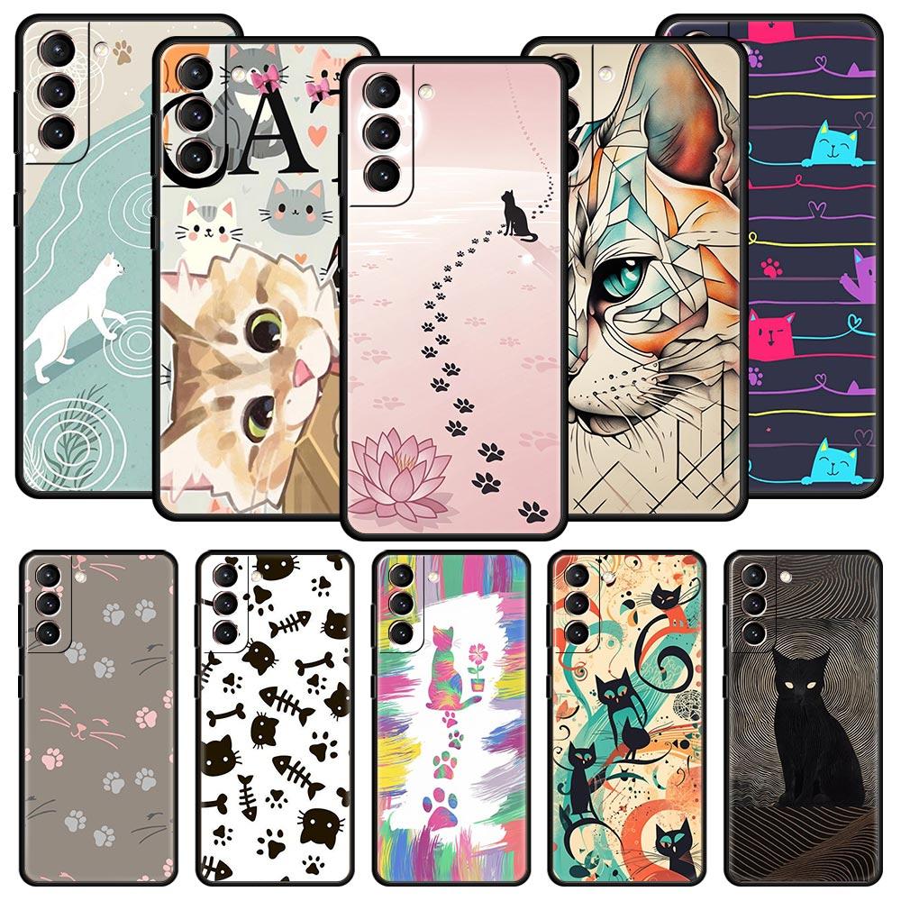 Abstract Creative Cat Line Phone Case Cover for Samsung Galaxy S26 S25 S24 S23 S22 S20 S21 FE Ultra S25 Edge Plus Soft TPU Shell