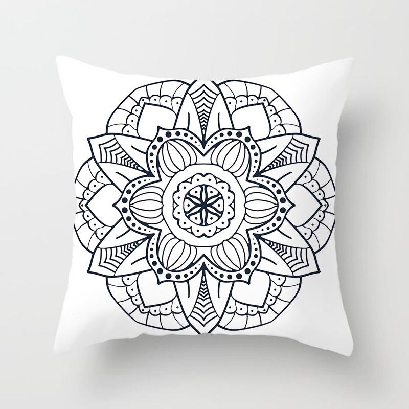 Black and White Ethnic Style Elephant Print Car Cushion Cover Sofa Pillow Cover Homewares