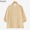 ZANZEA Women Casual Round Neck Solid Color 3/4 Sleeve Loose Blouse