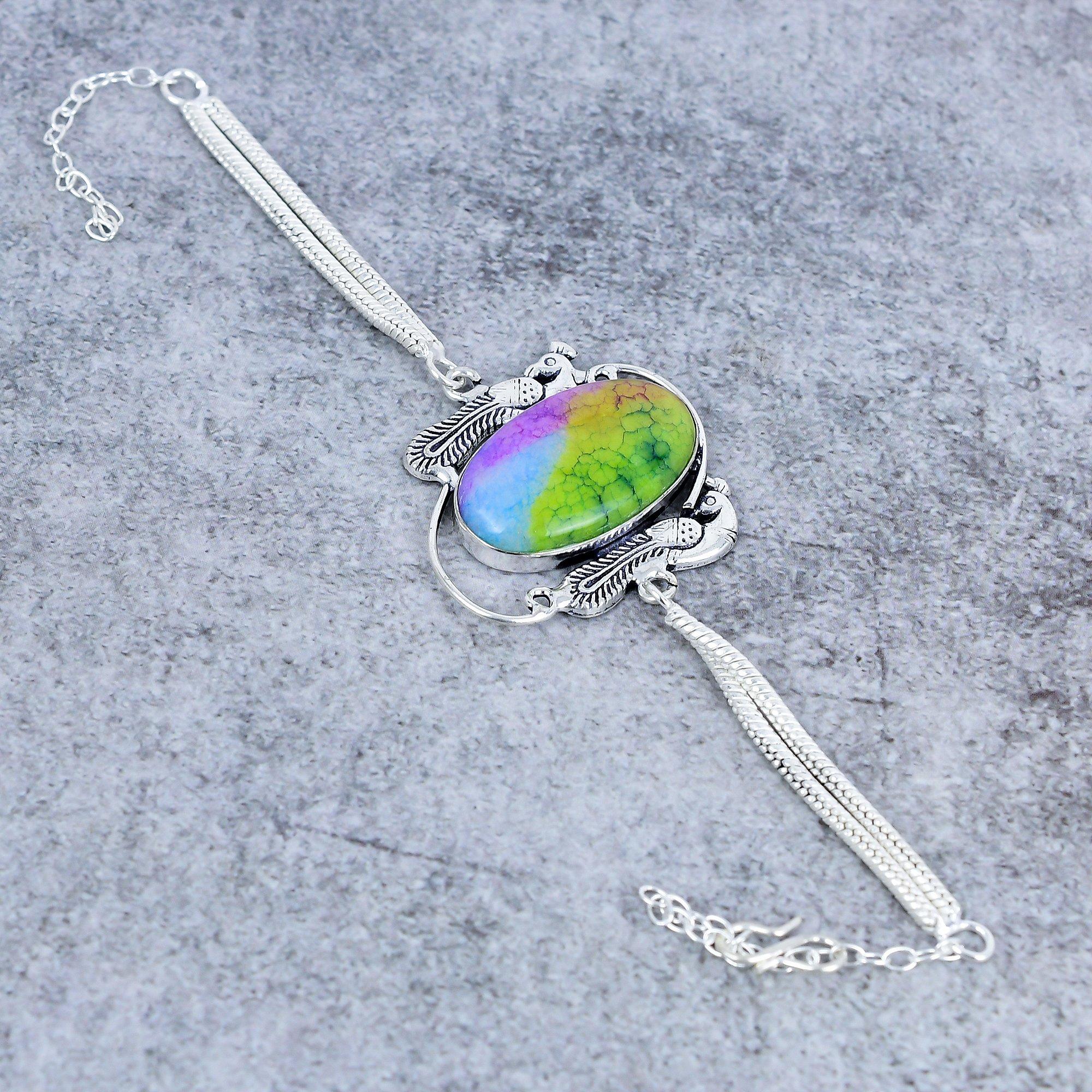 

Rainbow Solar Quartz Gemstone Handmade 925 Sterling Silver Bracelet 7-8 M-2743