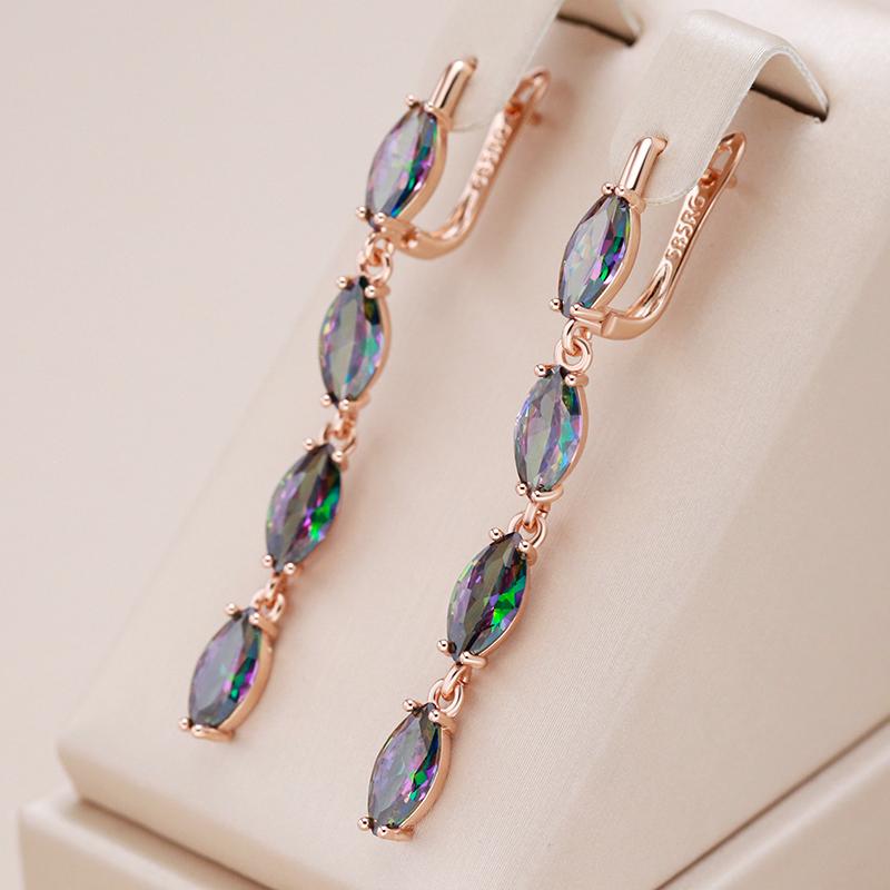 Geometric Colorful Natural Zircon Long Dangle Earrings For Women Accessories  Rose Gold Color Daily Fine Jewelry