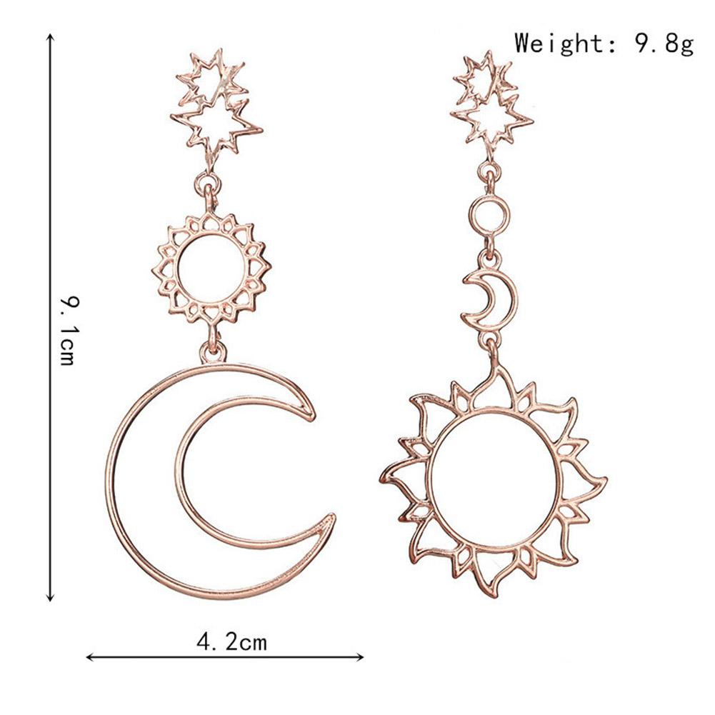 Women Stylish Sun Moon Asymmetric Earrings Simple Long Tassel Earrings