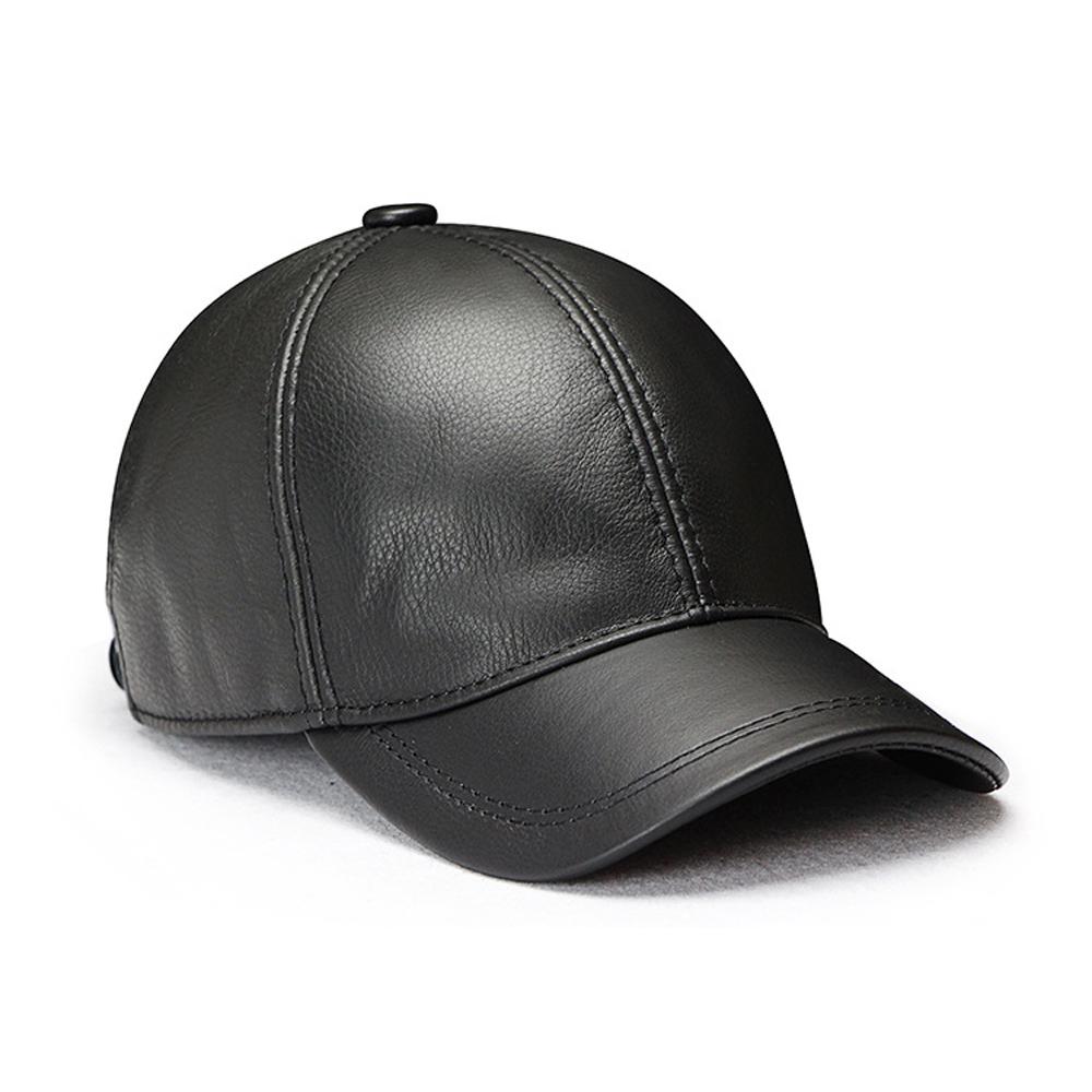 Herren Echtleder Ohrenklappenmützen Männlich Herbst Winter 100% Echtes Rindsleder Hüte Neue Lässige Echtleder Outdoor Baseballkappe Adjustable black