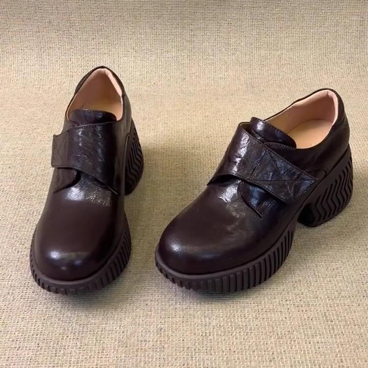 Винтажные маленькие мужские круглые кожаные туфли на толстой подошве увеличивающие рост на липучке для commuting на толстом каблуке лоферы 40 коричневый 4990₽