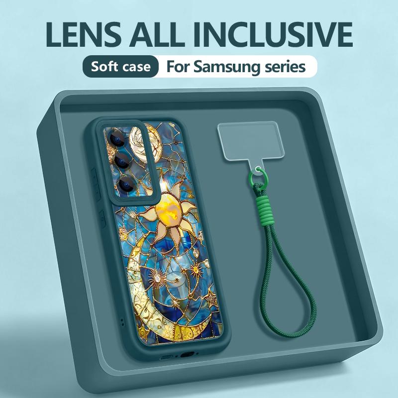 Wrist Lanyard Phone Case For Samsung Galaxy S26 S24 S25 Ultra S23 S25 FE A57 A17 A56 A16 A55 A54 A15 A25 Retro Moon Star Cover